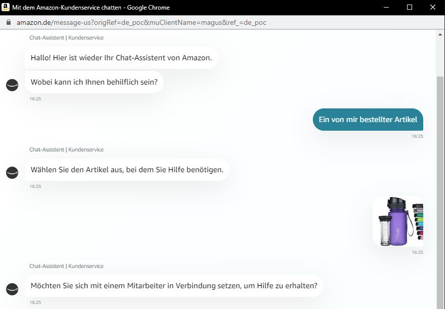 Amazon Reklamation: Der Chatverlauf 1