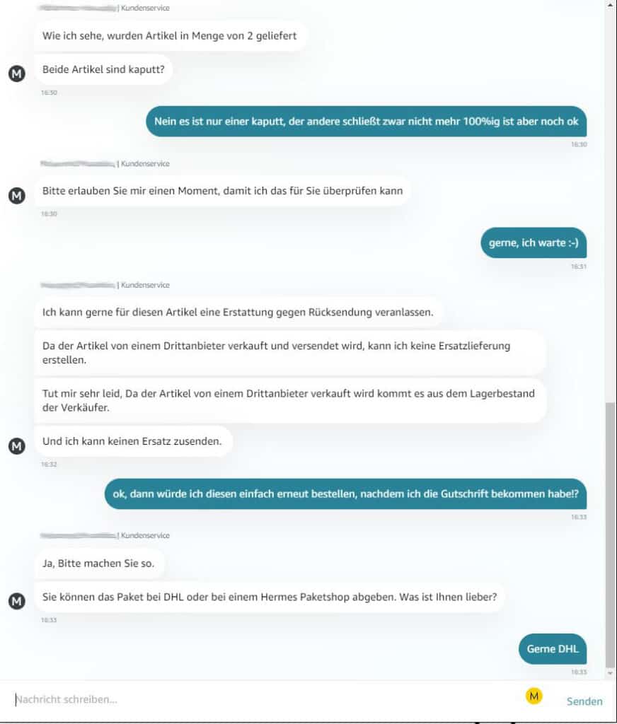 Amazon Reklamation: Der Chatverlauf 3