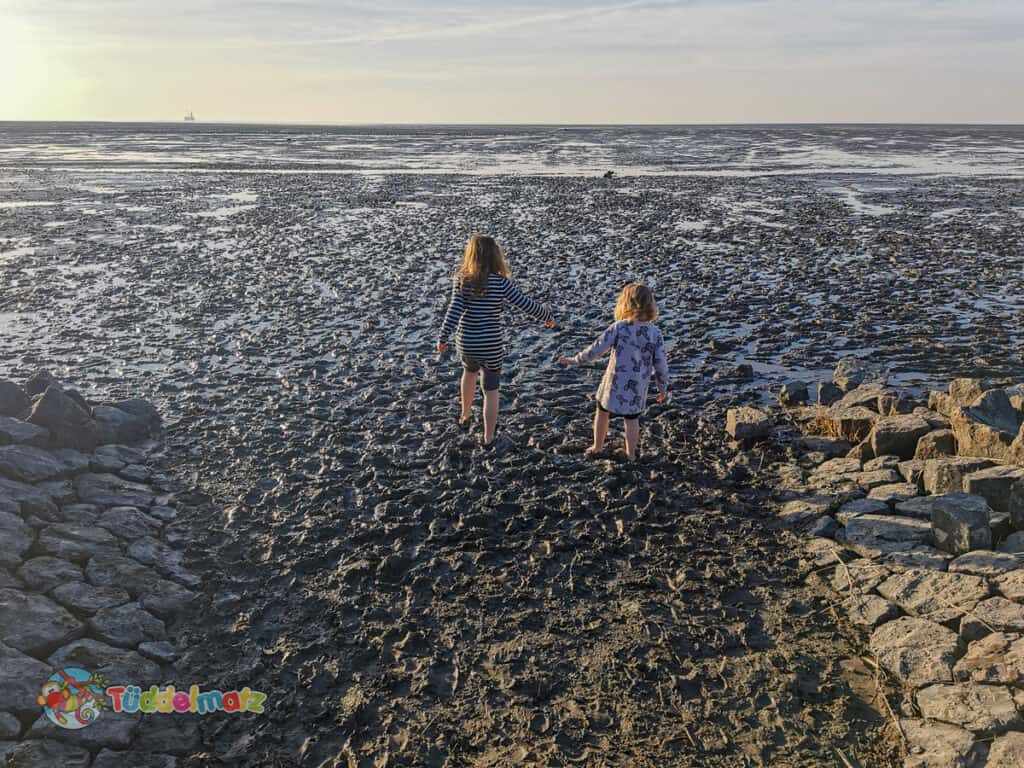Kinder Barfuß im Wattenmeer während der Mutter-Kind-Kur an der Nordsee